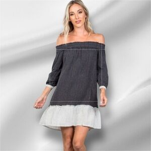 Off-Shoulder Black and White Pin Striped Dress